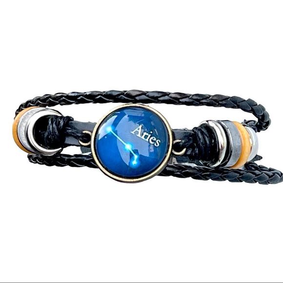 New Genuine Leather Aries Constellation Zodiac Sign Bracelet - Picture 5 of 7